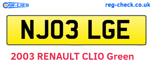 NJ03LGE are the vehicle registration plates.