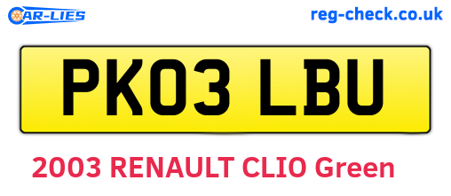 PK03LBU are the vehicle registration plates.
