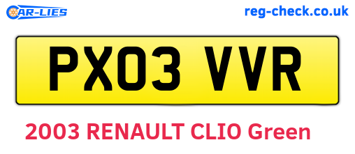PX03VVR are the vehicle registration plates.