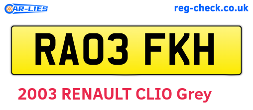 RA03FKH are the vehicle registration plates.