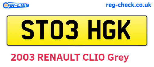ST03HGK are the vehicle registration plates.