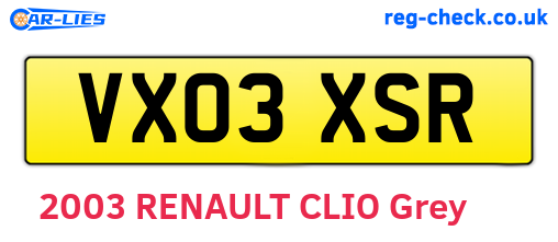 VX03XSR are the vehicle registration plates.
