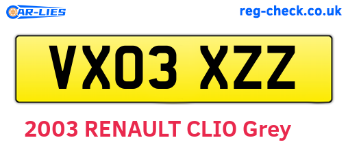 VX03XZZ are the vehicle registration plates.