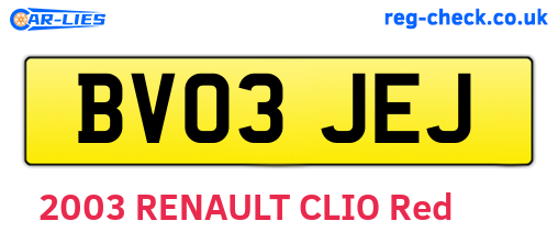 BV03JEJ are the vehicle registration plates.