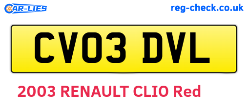 CV03DVL are the vehicle registration plates.