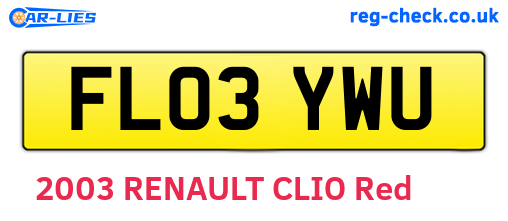 FL03YWU are the vehicle registration plates.