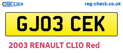 GJ03CEK are the vehicle registration plates.