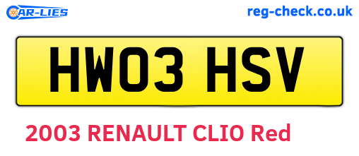 HW03HSV are the vehicle registration plates.