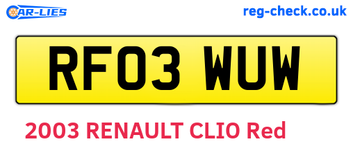 RF03WUW are the vehicle registration plates.