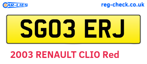 SG03ERJ are the vehicle registration plates.