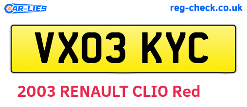 VX03KYC are the vehicle registration plates.