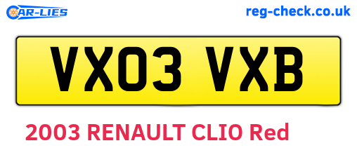 VX03VXB are the vehicle registration plates.