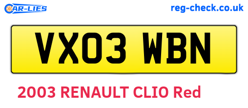 VX03WBN are the vehicle registration plates.