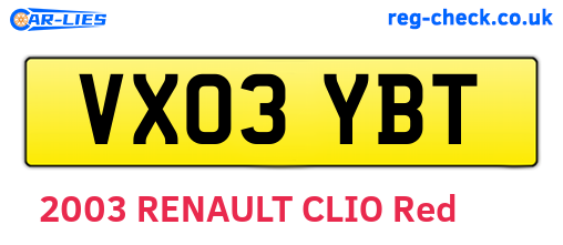 VX03YBT are the vehicle registration plates.