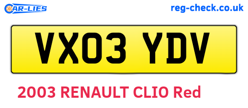 VX03YDV are the vehicle registration plates.