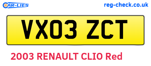 VX03ZCT are the vehicle registration plates.