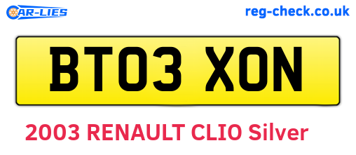 BT03XON are the vehicle registration plates.