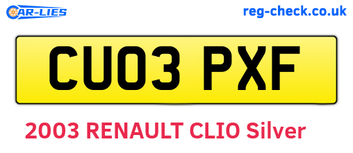 CU03PXF are the vehicle registration plates.
