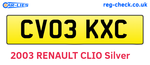 CV03KXC are the vehicle registration plates.