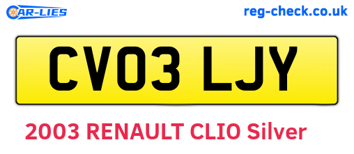 CV03LJY are the vehicle registration plates.