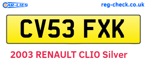 CV53FXK are the vehicle registration plates.