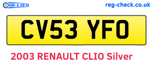 CV53YFO are the vehicle registration plates.