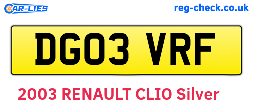 DG03VRF are the vehicle registration plates.