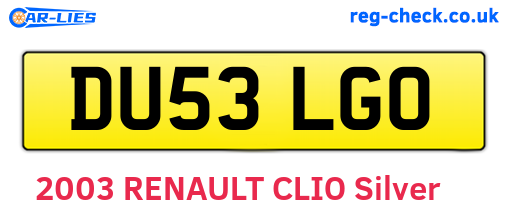 DU53LGO are the vehicle registration plates.