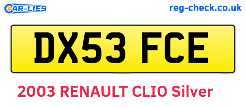 DX53FCE are the vehicle registration plates.