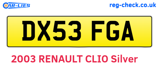 DX53FGA are the vehicle registration plates.