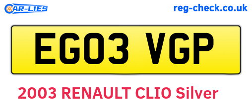 EG03VGP are the vehicle registration plates.