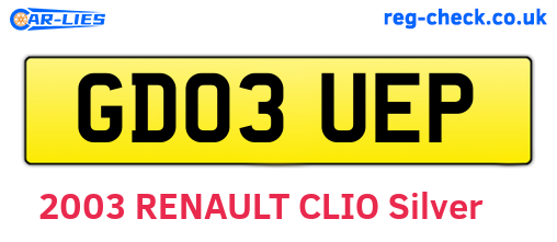 GD03UEP are the vehicle registration plates.