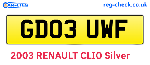 GD03UWF are the vehicle registration plates.