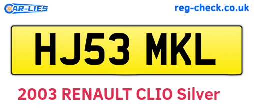 HJ53MKL are the vehicle registration plates.