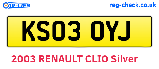 KS03OYJ are the vehicle registration plates.