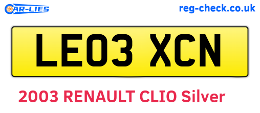 LE03XCN are the vehicle registration plates.