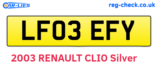 LF03EFY are the vehicle registration plates.