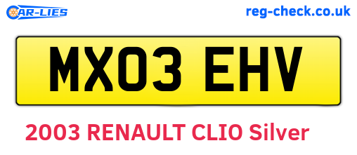 MX03EHV are the vehicle registration plates.