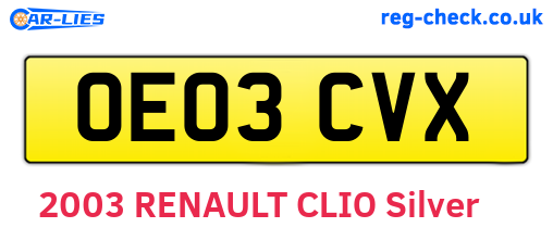 OE03CVX are the vehicle registration plates.