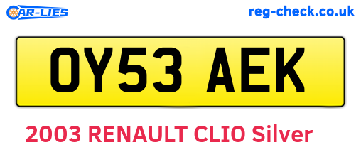 OY53AEK are the vehicle registration plates.