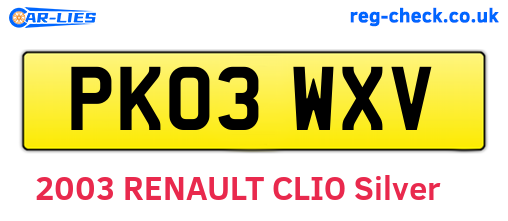 PK03WXV are the vehicle registration plates.