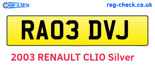 RA03DVJ are the vehicle registration plates.