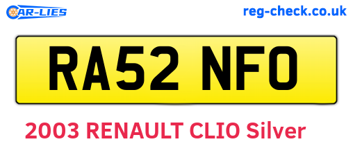 RA52NFO are the vehicle registration plates.