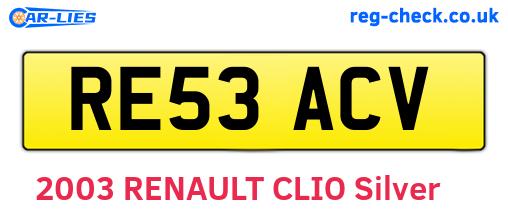 RE53ACV are the vehicle registration plates.
