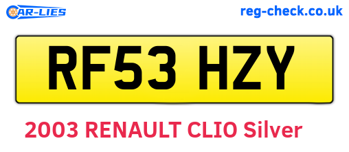 RF53HZY are the vehicle registration plates.