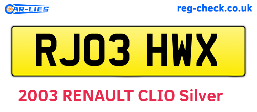 RJ03HWX are the vehicle registration plates.