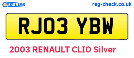 RJ03YBW are the vehicle registration plates.