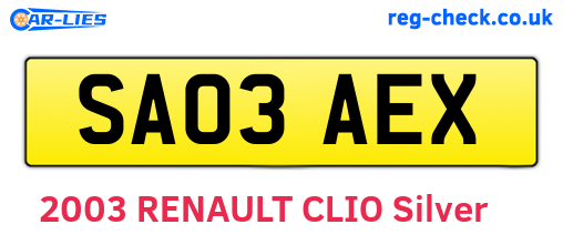 SA03AEX are the vehicle registration plates.
