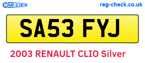 SA53FYJ are the vehicle registration plates.