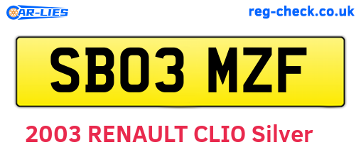 SB03MZF are the vehicle registration plates.